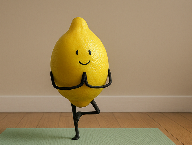 Photorealistic orange character meditating in lotus pose